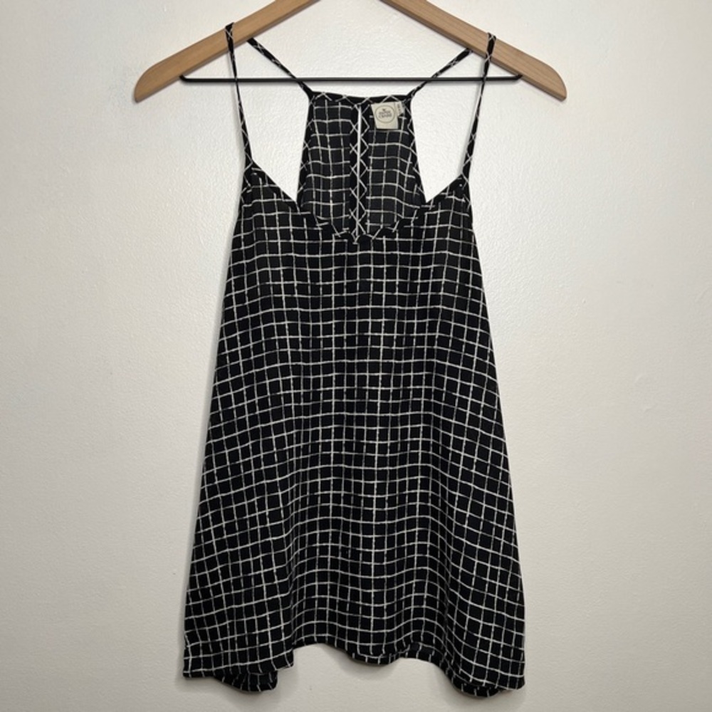Paper Crane Black and White Checkerboard Razorback Spaghetti Strap Blouse Small